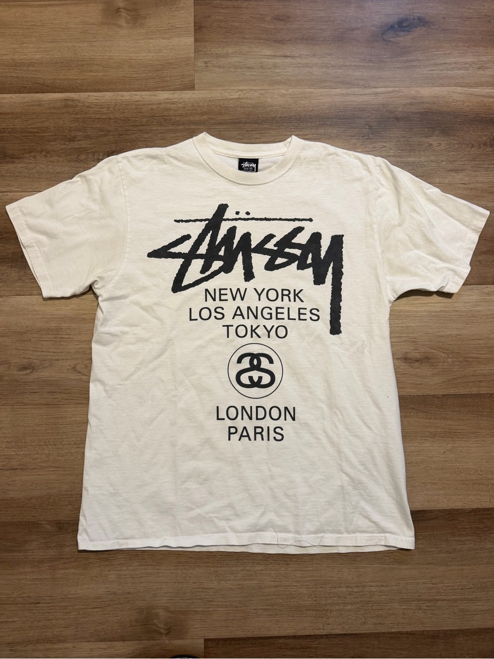 Stussy World Tour Tee Shirt White Mens Size Medium Double Sided